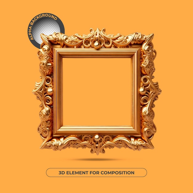 PSD een poster voor een foto met een gouden lijst en een zilveren medaille met de tekst 3d-element voor compositie.