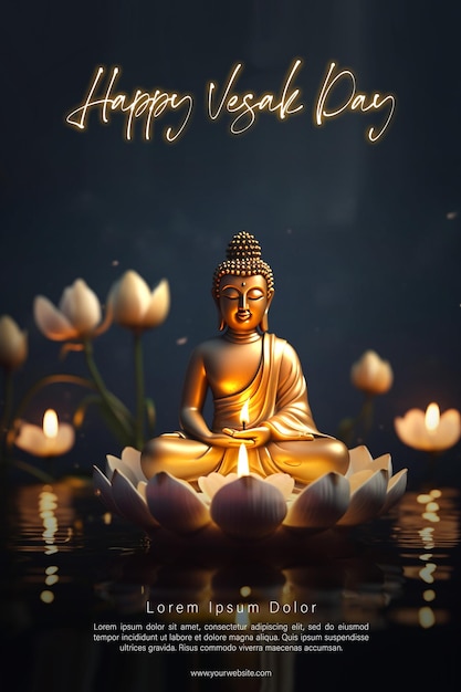 Een poster voor een gelukkige vesak-dag met een boeddha en lotusbloem