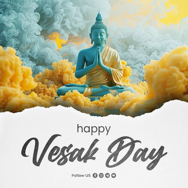 Een poster voor een gelukkige vesak dag viering met een boeddha in de wolken