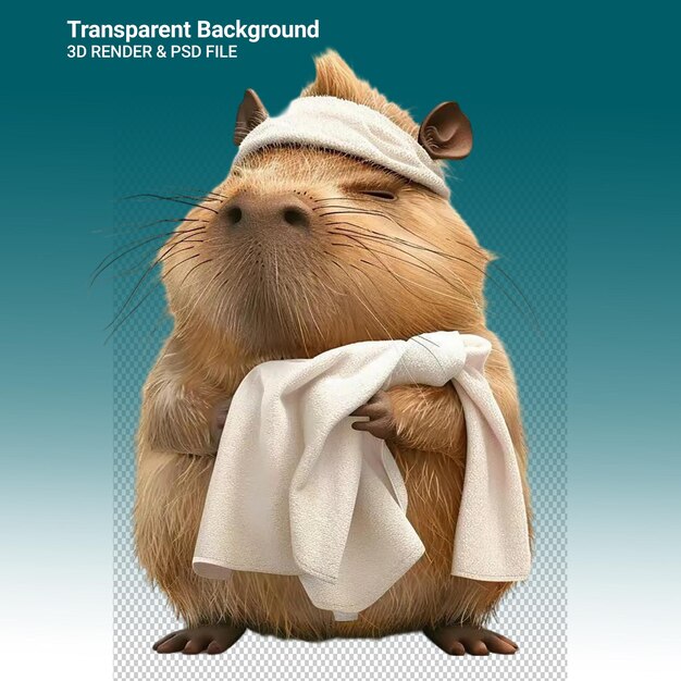 Een poster voor een hamster met een handdoek om zijn hoofd
