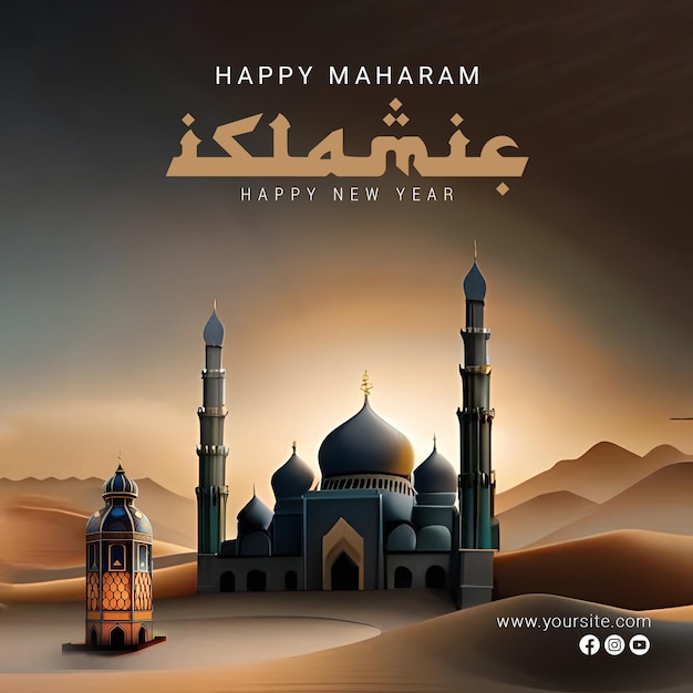 Een poster voor een islamitisch nieuwjaar met de woorden happy mahram