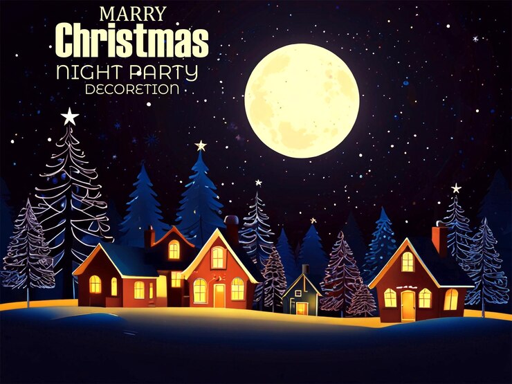 PSD een poster voor een kerstfeest met een volle maan op de achtergrond