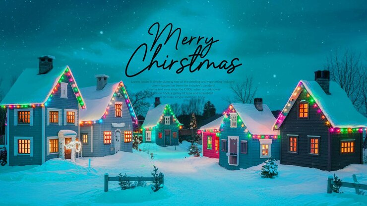 PSD een poster voor een kerstkaart met een huis op de achtergrond