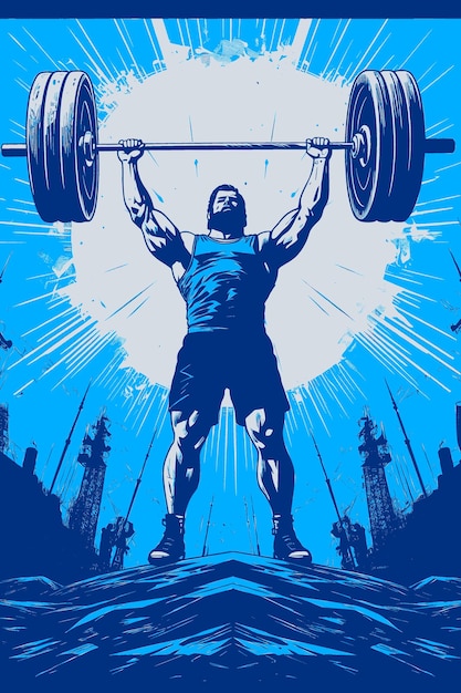 Een poster voor een man die een barbell tilt met de woorden lichaamslift