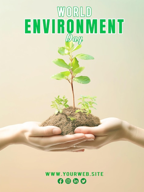 PSD een poster voor een milieumilieu met een groene plant die daaruit groeit