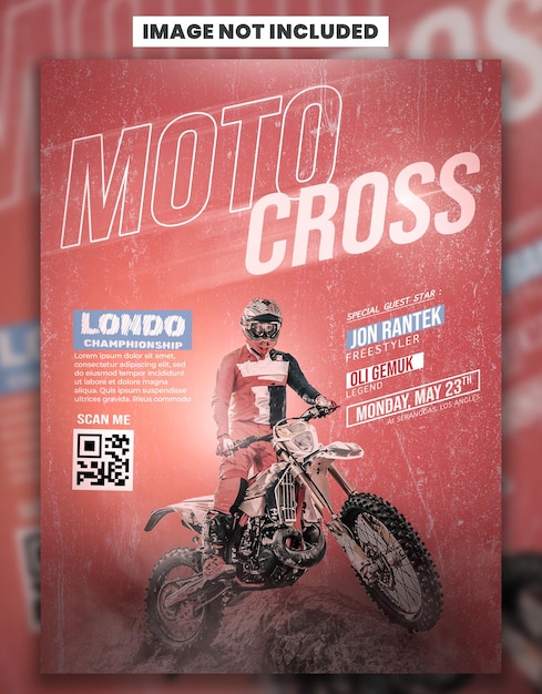 PSD een poster voor een motorcross toont een man op een motorfiets.