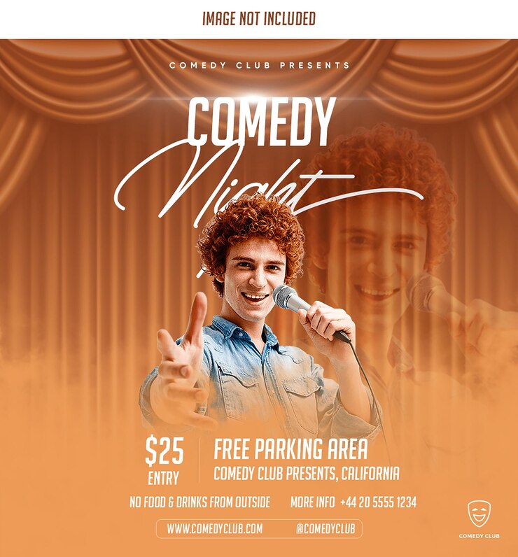 PSD een poster voor een oranje comedy night-evenement of een psd-sjabloon voor een post op sociale media