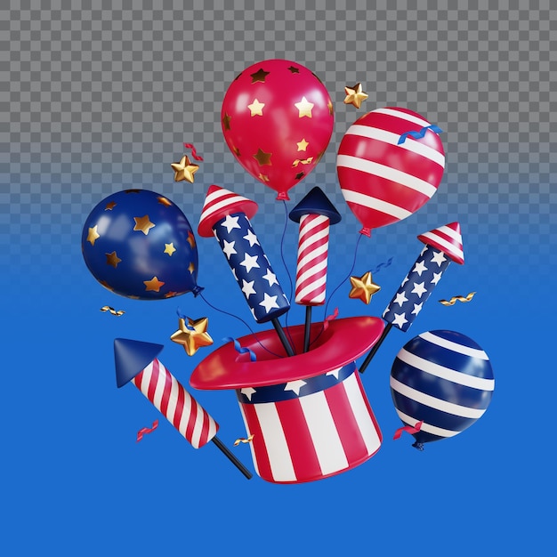 PSD een poster voor een patriottisch evenement op 4 juli met ballonnen en sterren