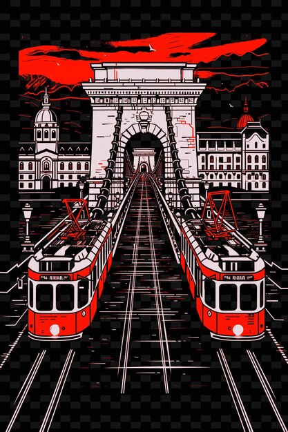 PSD een poster voor een stad met een rode trolleybus erop