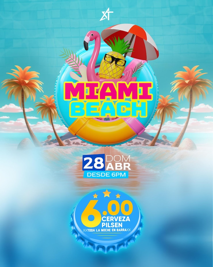 PSD een poster voor een strand met een cartoon personage erop