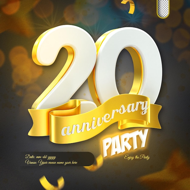 een poster voor een verjaardagsfeest met een gouden lint erop