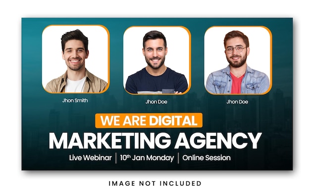 PSD een poster voor een videoconferentie genaamd we are digital marketing agency.