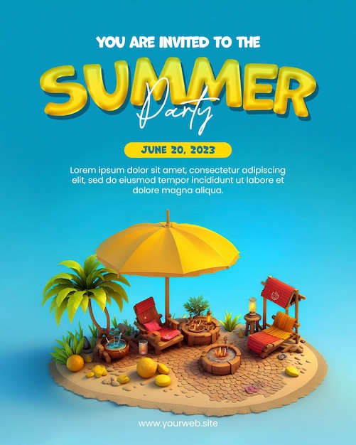 Een poster voor een zomerfeest met een strandtafereel