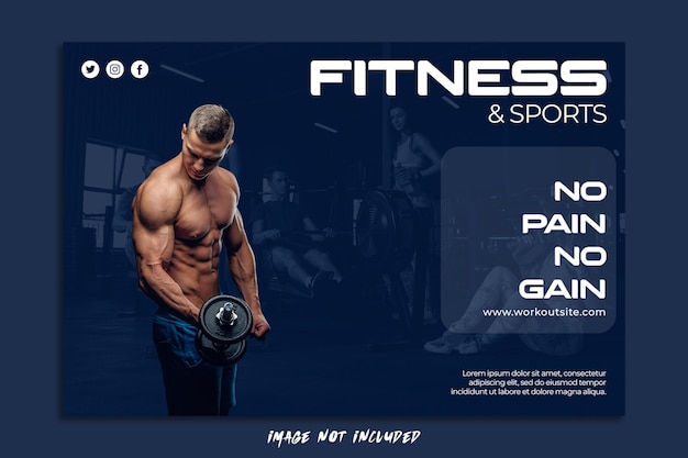 Een poster voor fitness en sport met een man die gewichten opheft.