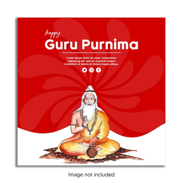 Een poster voor guru purima met een afbeelding van een man erop