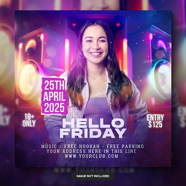 PSD een poster voor hello friday met een vrouw erop