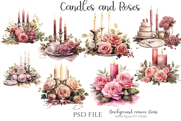 PSD een poster voor kaarsen en bloemen met de woorden 