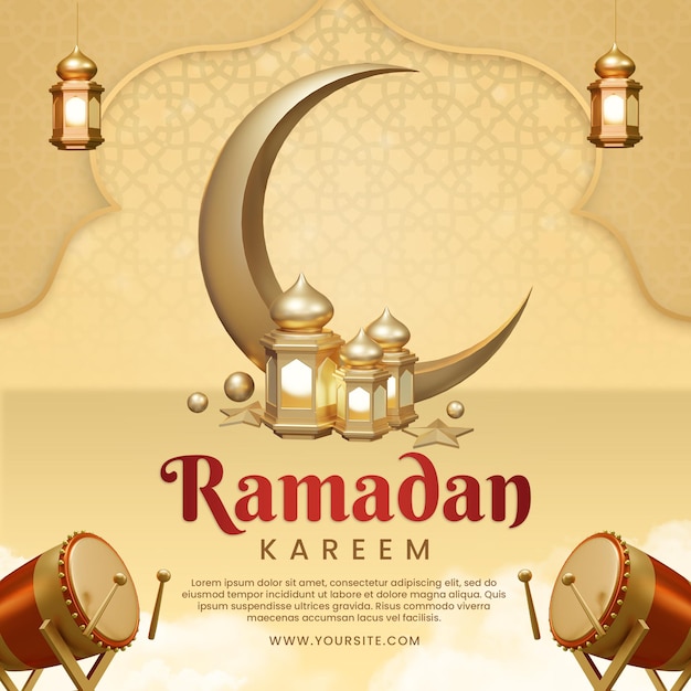 Een poster voor ramadan kareem met een gouden lijst en een lantaarn en de woorden ramadan kareem erop.