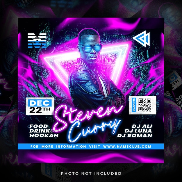 Een poster voor steve curry met een man in een neon outfit