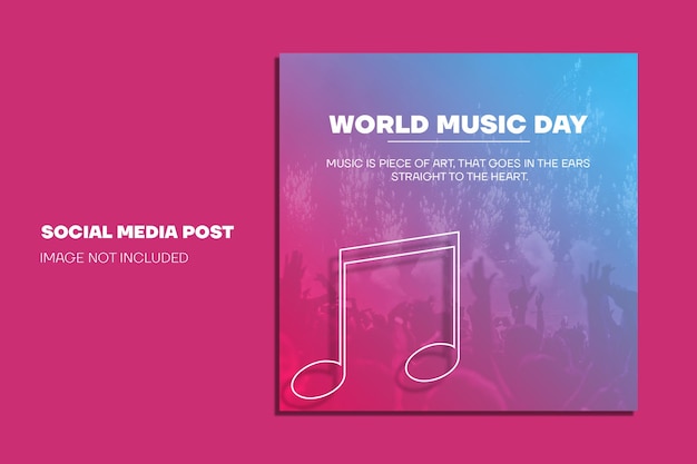 Een poster voor wereldmuziekdag met een muziekpost.