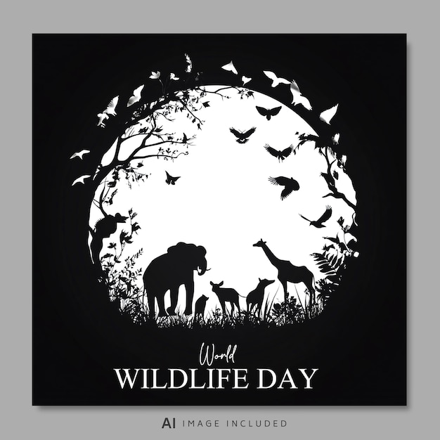 Een poster voor wilde dieren met de tekst Wild Animals Day