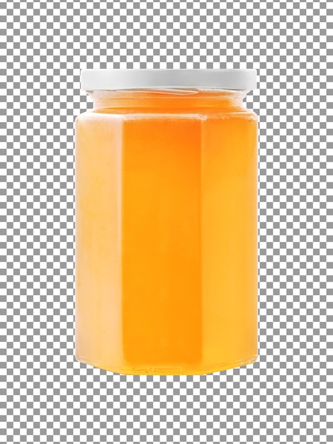 Een pot honing met een witte dop op transparante achtergrond