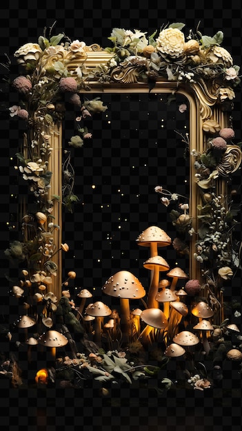 PSD een prachtig behang met een gouden frame en een grote gouden paddenstoelvormige paddenstok