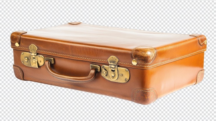 PSD een prachtig ontworpen vintage leren koffer met elegante messing details perfect voor reisliefhebbers en retro decor liefhebbers gelijkmatig oproepen een gevoel van reizigerslust en nostalgie