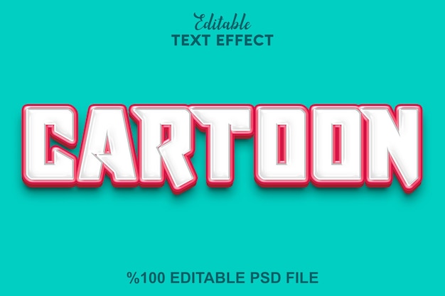 Een PSD 'Cartoon'-teksteffect gemaakt op een blauwe achtergrond, volledig aanpasbaar en bewerkbaar, het tekstlettertype en de kleuren