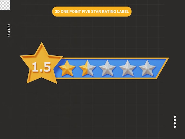 PSD Één punt vijf sterren rating label 3d icoon