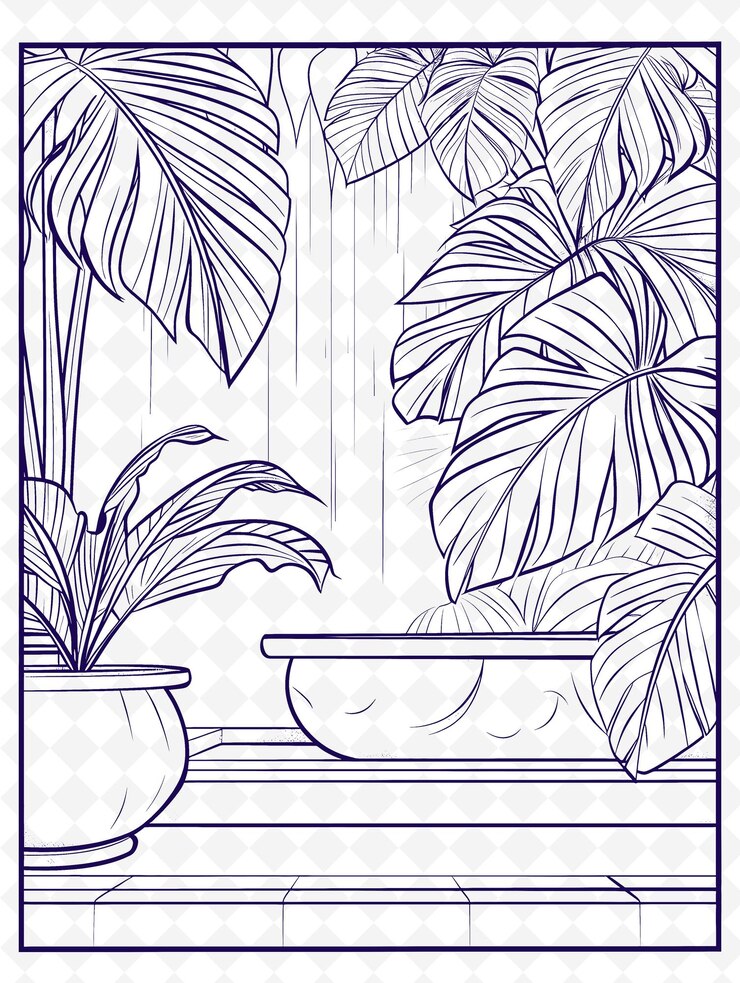 PSD een raam met een plant en een pot met een plant erin