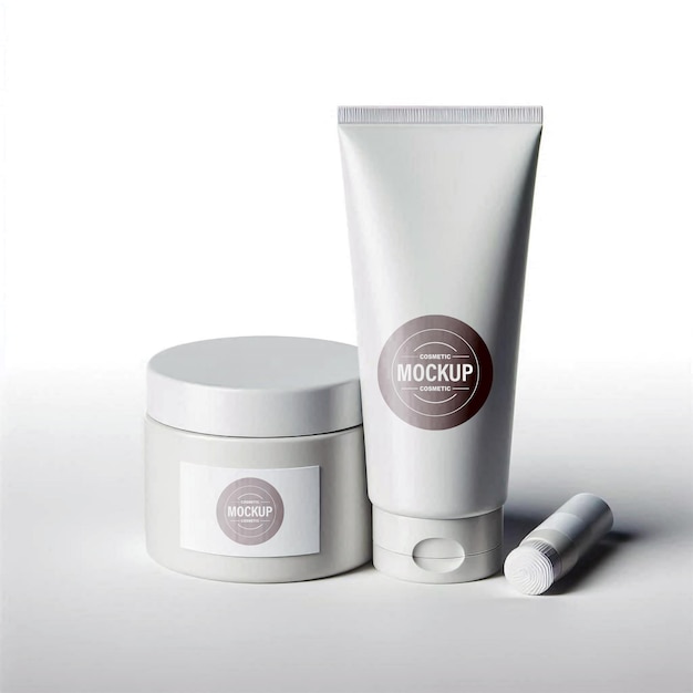 Een realistisch mockupontwerp van cosmetische elementen op de achtergrond