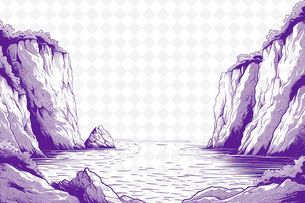 PSD een reeks illustraties van rotsen en de zee