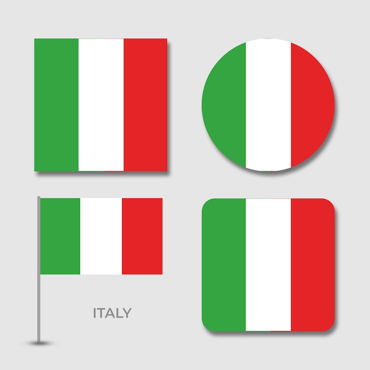 PSD een reeks italiaanse vlaggen met een cirkel die italië zegt