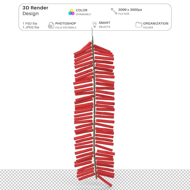 Een reeks rode vuurwerk 3d-modellering psd-bestand realistische diwali-crackers