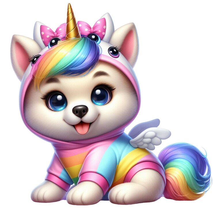 PSD een regenboog eenhoorn met een regenbogen op zijn hoofd