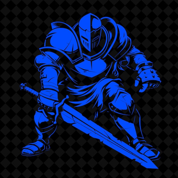 een ridder met een zwaard en schild op een zwarte achtergrond