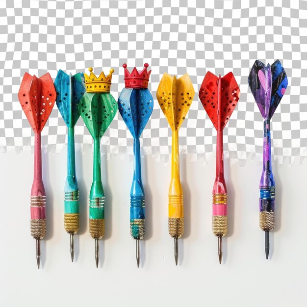 PSD een rij kleurrijke pennen met een regenboogkleurige paraplu