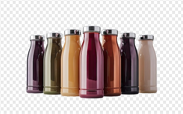 PSD een rij van kleurrijke flessen met verschillende kleuren van verschillende kleuren