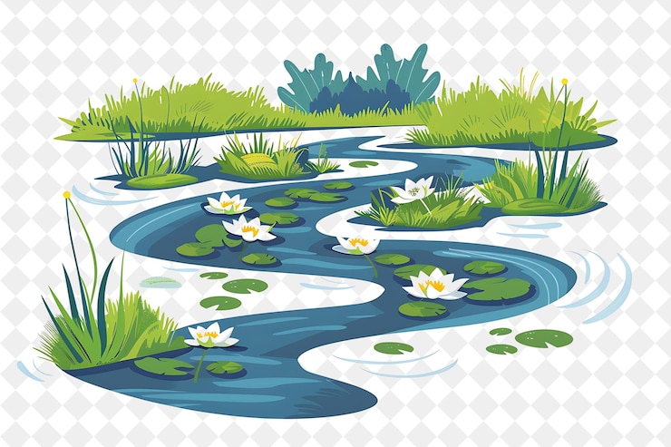 PSD een rivier met waterlelies en gras erin