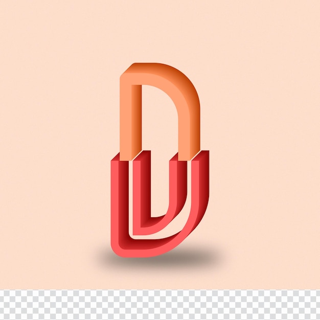 PSD een rode en oranje 3d letter d met een schaduw op een roze achtergrond
