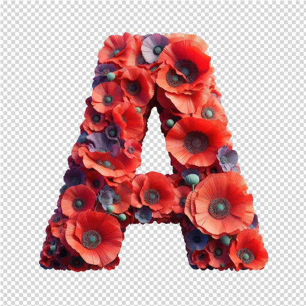 Een rode letter a is geschreven met bloemen
