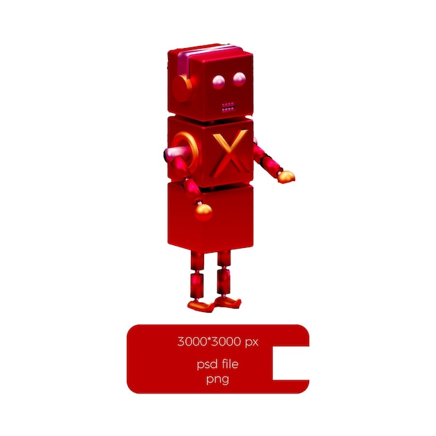 Een rode robot met een rode doos cartoon