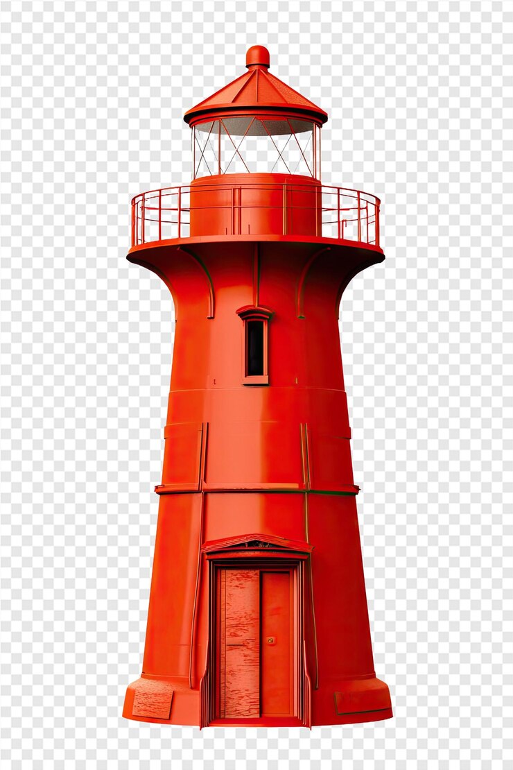 PSD een rode vuurtoren met een raam en een teken erop