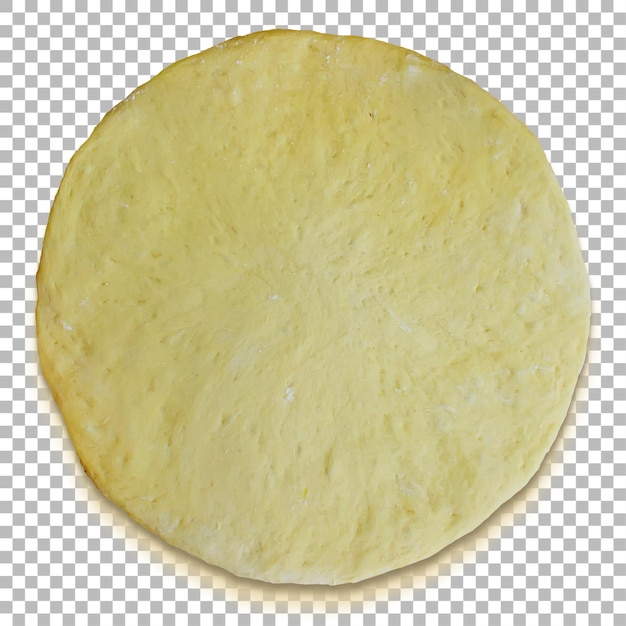Een rond ongekookt pizza deeg klaar voor toppings en bakken