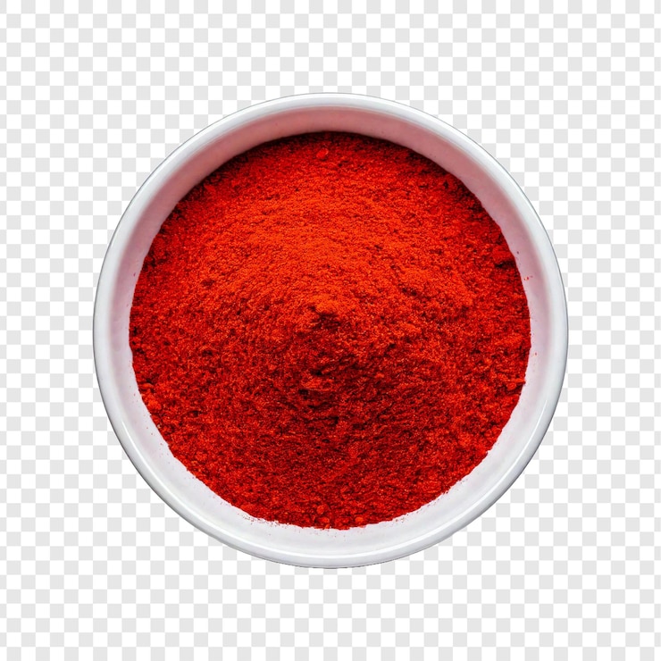PSD een ronde container met rood poeder en een beker met rood poeder