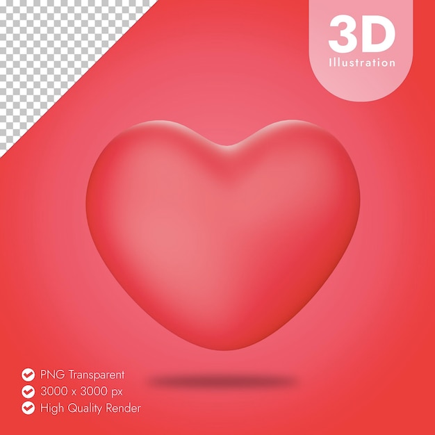 Een rood 3d hart met een transparante achtergrond 3d illustratie