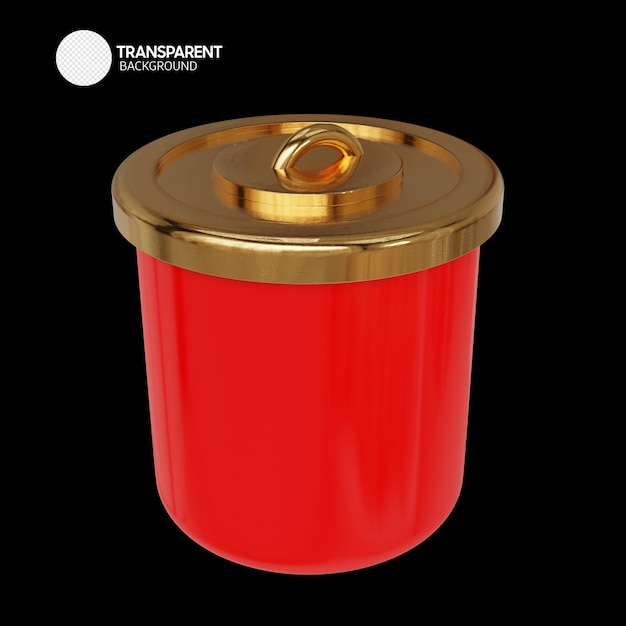 PSD een rood glazen pot met een gouden deksel en een gouden deksel.