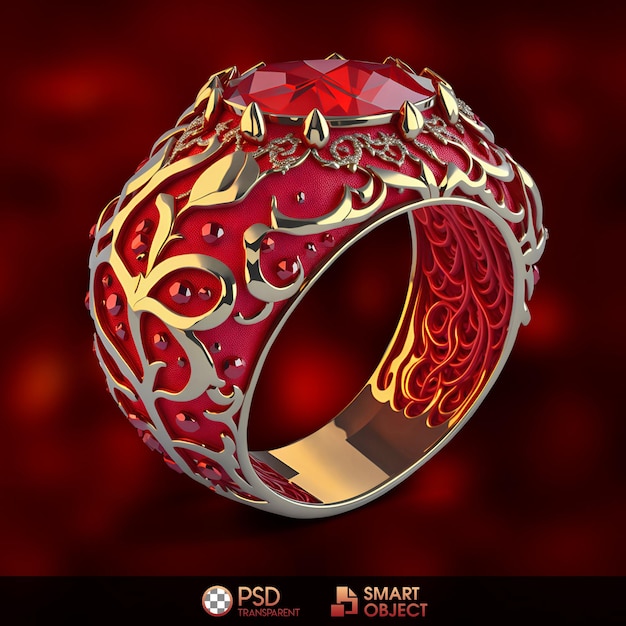 Een rood met gouden ring met een hartje erop