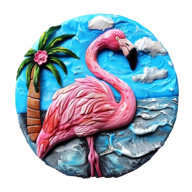 PSD een roze flamingo met palmbomen erop en een palmboom bovenop